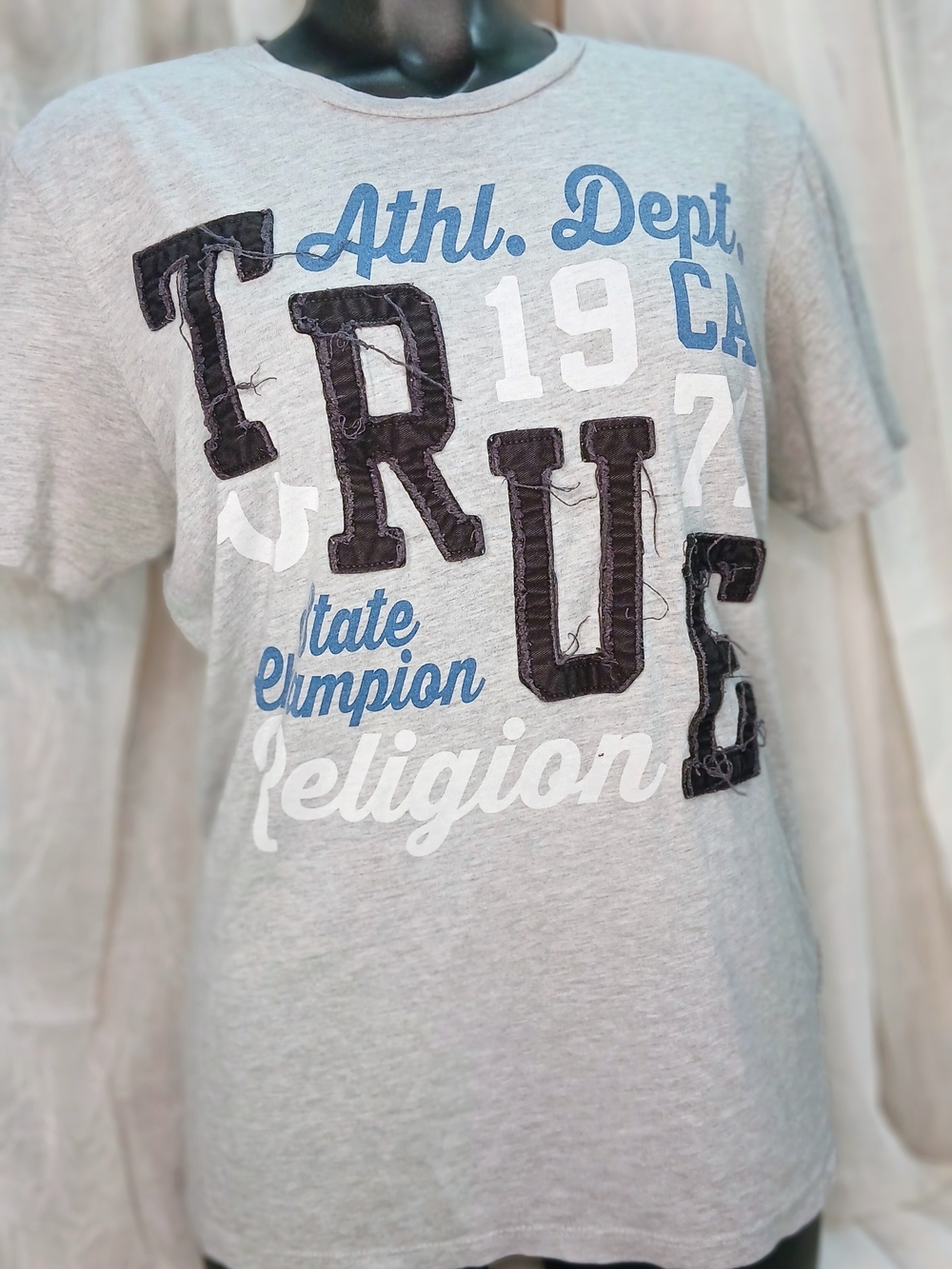True Religion Heather Gray Logo Print Tee